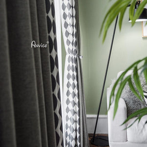 ANVIGE Modern Cotton Linen Geometric Rhombus,Grommet Window Curtain Blackout Curtains For Living Room,52''Wx63''L,1 Panel