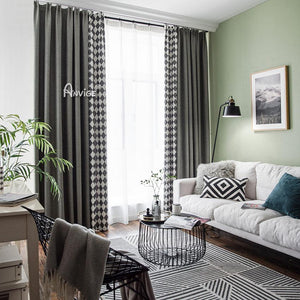 ANVIGE Modern Cotton Linen Geometric Rhombus,Grommet Window Curtain Bl –  Anvige Home Textile
