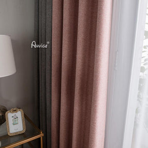 ANVIGE Modern Cotton Linen Grey and Pink Color,Grommet Window Curtain Blackout Curtains For Living Room,52''Wx63''L,1 Panel