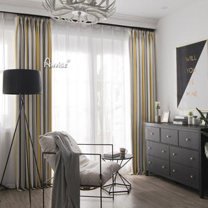 ANVIGE Modern Cotton Linen Striped,Grommet Window Curtain Blackout Curtains For Living Room,52''Wx63''L,1 Panel