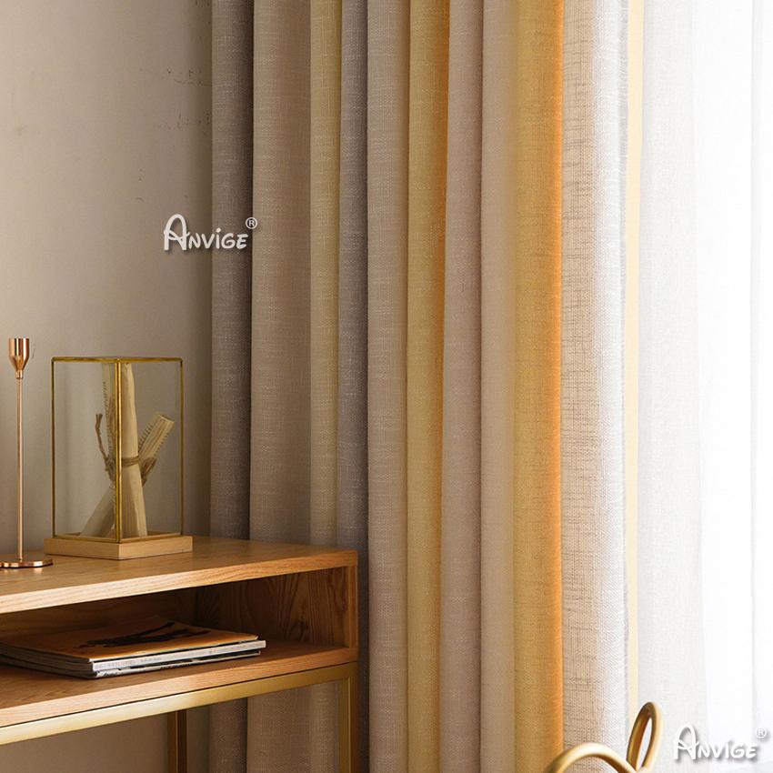 ANVIGE Modern Cotton Linen Yellow Gradient Printed,Grommet Window Curtain Blackout Curtains For Living Room,52''Wx63''L,1 Panel