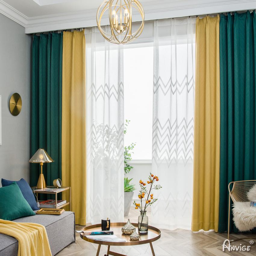 ANVIGE Modern Fashion Green and Yellow Color Printed,Grommet Window Curtain Blackout Curtains For Living Room,52''Wx63''L,1 Panel