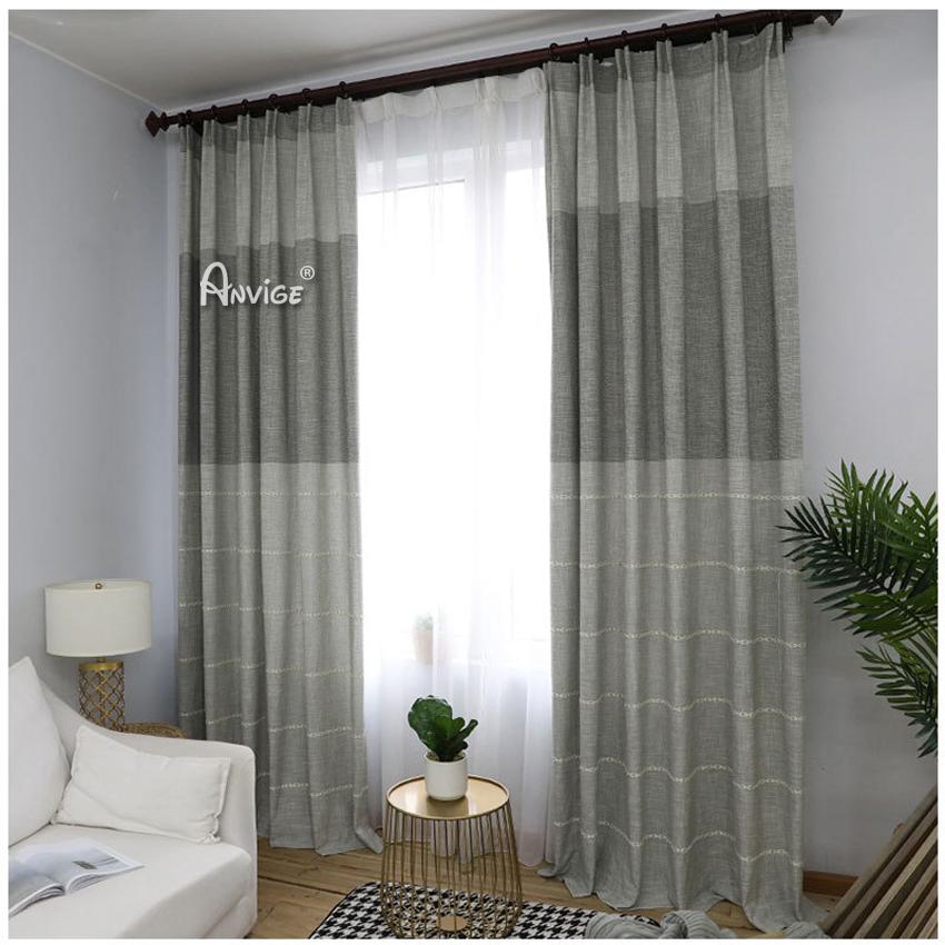 ANVIGE Modern Linen Cloth Embroidered Curtains,Grommet Window Curtain Blackout Curtains For Living Room,52''Wx63''L,1 Panel