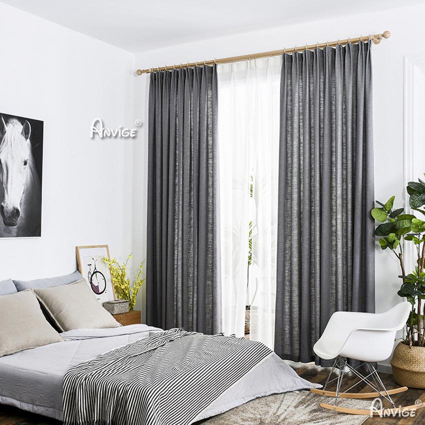 ANVIGE Modern Natural Cotton Linen Grey Color,Grommet Window Curtain Blackout Curtains For Living Room,52''Wx63''L,1 Panel