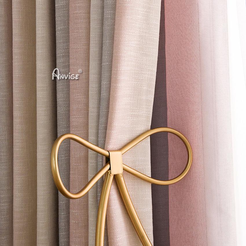 ANVIGE Modern Nordic Cotton Linen Striped Curtains,Grommet Window