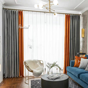 ANVIGE Modern Nordic Orange and Grey Color Printed Curtains,Grommet Window Curtain Blackout Curtains For Living Room,52''Wx63''L,1 Panel