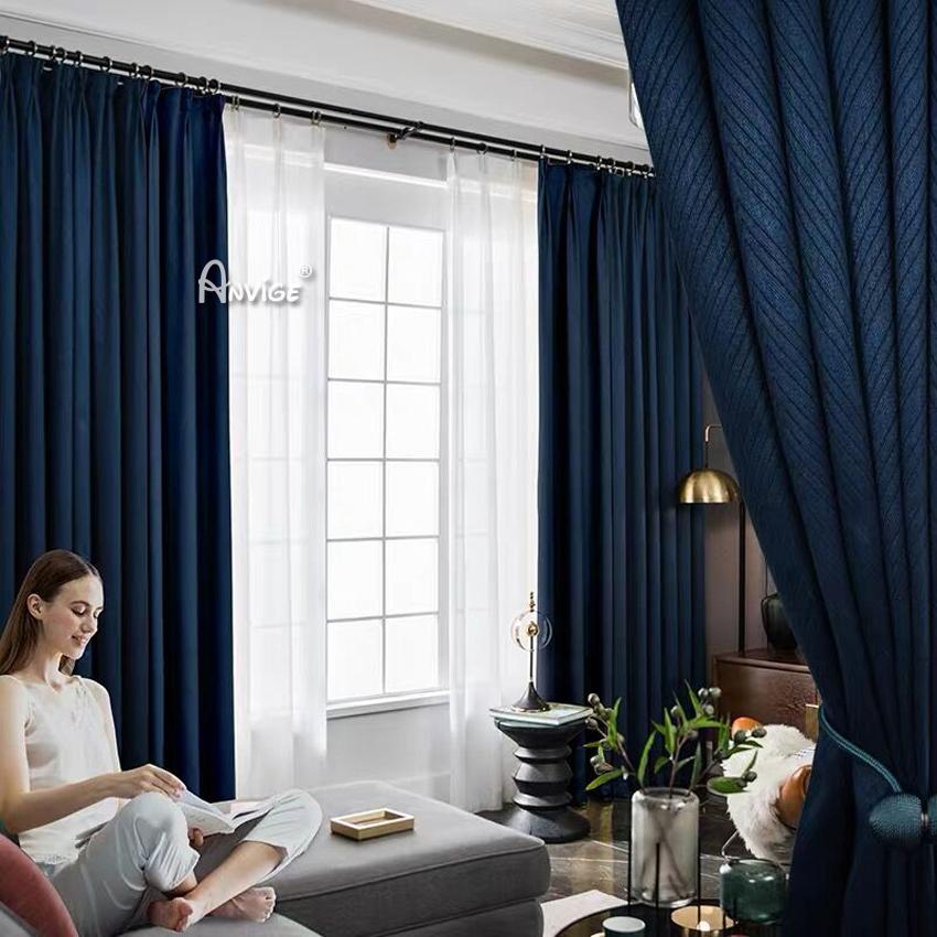 ANVIGE Nordic Modern Blue Color Waves Pattern Jaquard,Grommet Window Curtain Blackout Curtains For Living Room,52''Wx63''L,1 Panel
