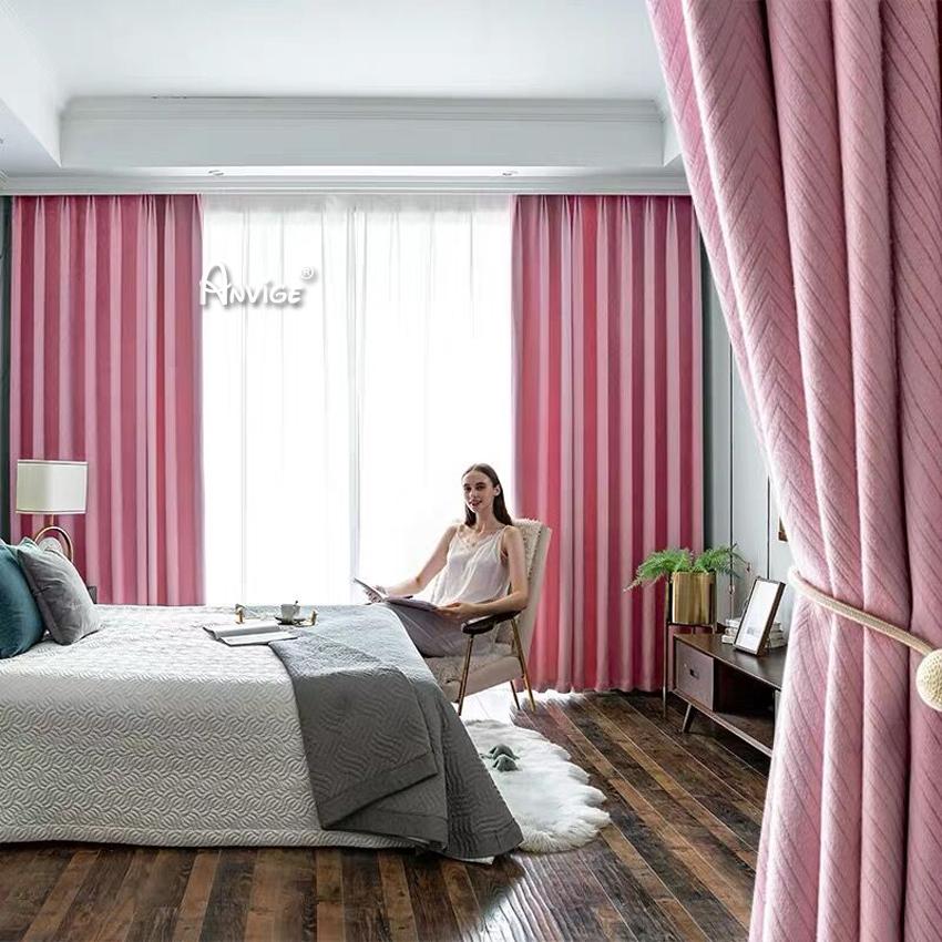 ANVIGE Nordic Modern Pink Color Waves Pattern Jaquard,Grommet Window Curtain Blackout Curtains For Living Room,52''Wx63''L,1 Panel