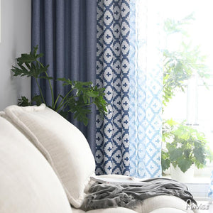 ANVIGE Pastoral Blue Color Geometry Printed,Grommet Window Curtain Blackout Curtains For Living Room,52''Wx63''L,1 Panel