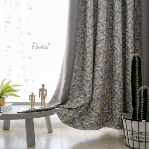 ANVIGE Pastoral Small Leaves Printed Curtains,Grommet Window Curtain Blackout Curtains For Living Room,52''Wx63''L,1 Panel