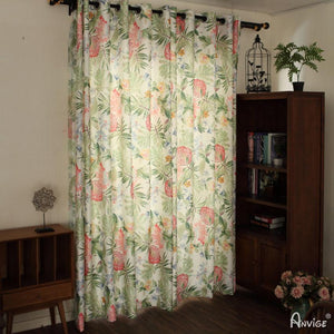 ANVIGE American Pastoral Cotton Linen Flower and Leaves Printed,Grommet Window Curtain Blackout Curtains For Living Room,52''Wx63''L,1 Panel