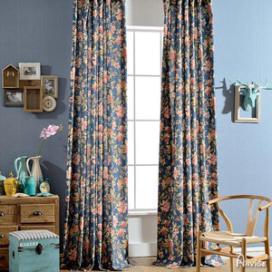 ANVIGE American Pastoral Cotton Linen Flower Printed,Grommet Window Curtain Blackout Curtains For Living Room,52''Wx63''L,1 Panel