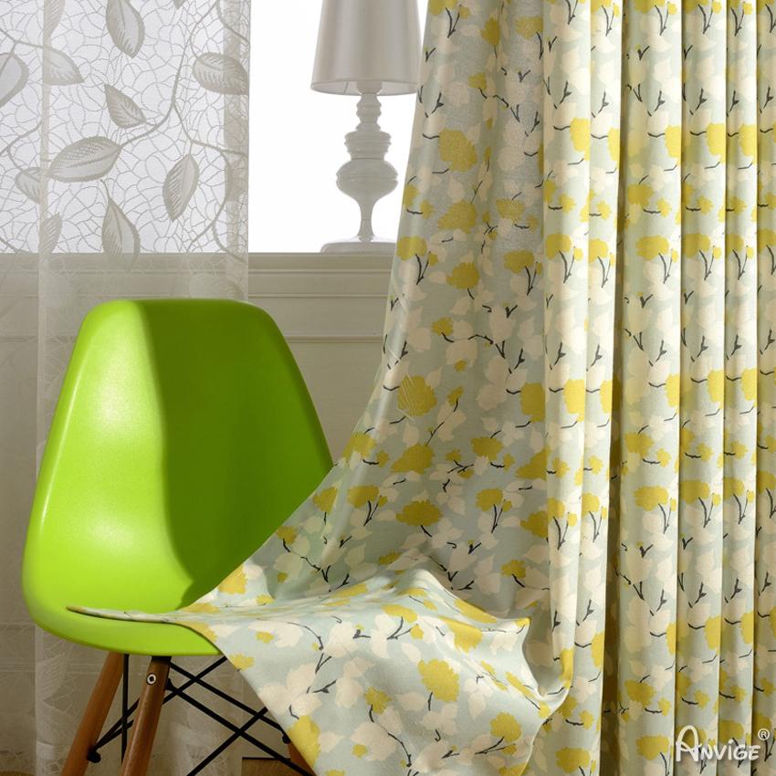 ANVIGE American Pastoral Cotton Linen Yellow Leave Printed,Grommet Window Curtain Blackout Curtains For Living Room,52''Wx63''L,1 Panel