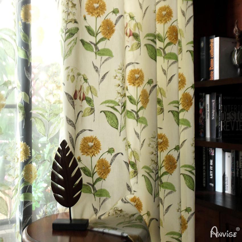 ANVIGE American Pastoral Vintage Sunflowers Printed,Grommet Window Curtain Blackout Curtains For Living Room,52''Wx63''L,1 Panel