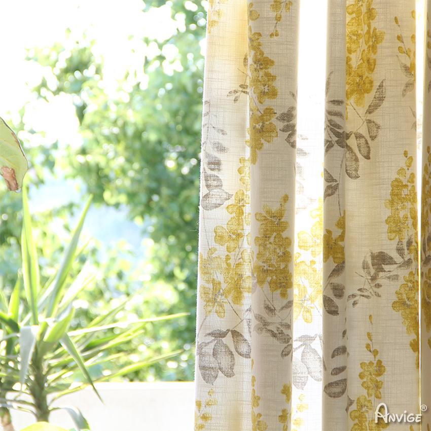 ANVIGE American Pastoral Yellow Flowers Printed ,Grommet Window Curtain Blackout Curtains For Living Room,52''Wx63''L,1 Panel