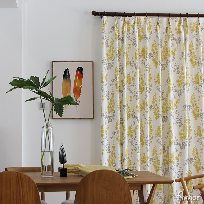 ANVIGE American Pastoral Yellow Flowers Printed ,Grommet Window Curtain Blackout Curtains For Living Room,52''Wx63''L,1 Panel