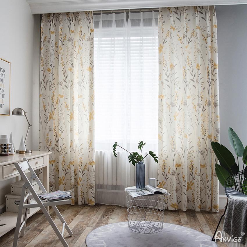 ANVIGE American Pastoral Yellow Flowers Printed,Grommet Window Curtain Blackout Curtains For Living Room,52''Wx63''L,1 Panel