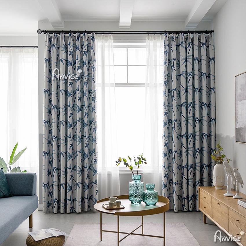 ANVIGE Garden Blue Leaves High Quality Printed,Grommet Window Curtain Blackout Curtains For Living Room,52''Wx63''L,1 Panel
