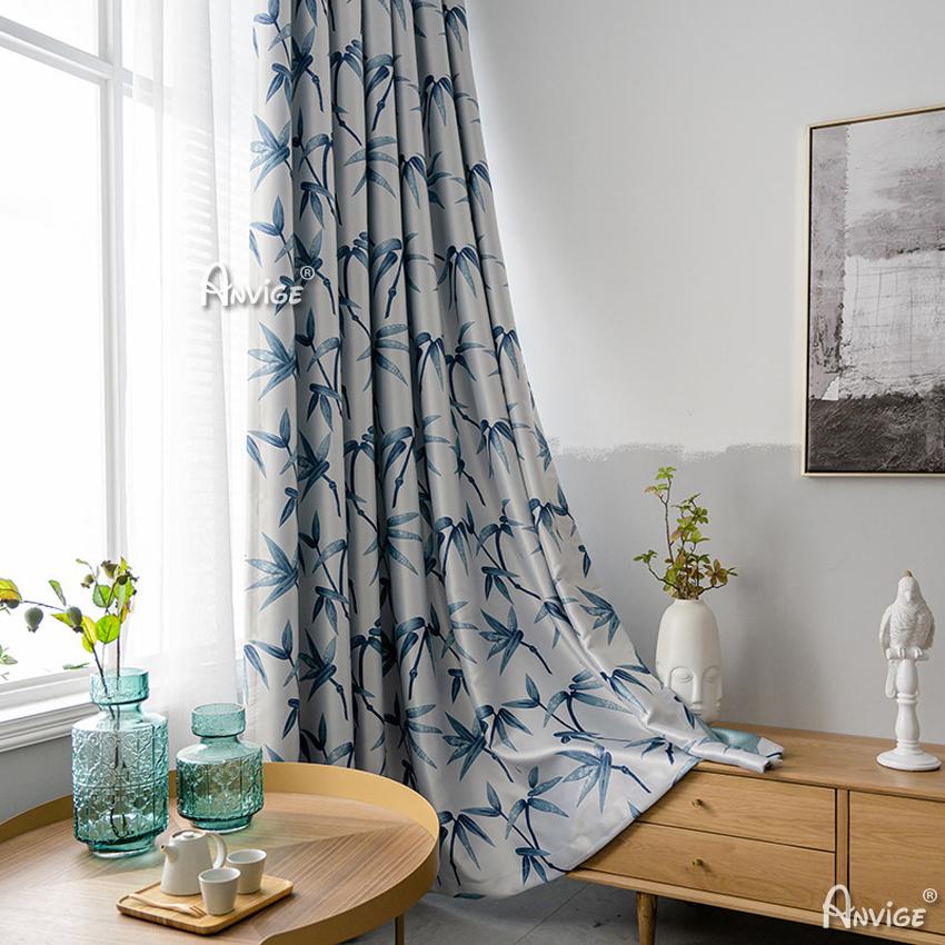ANVIGE Garden Blue Leaves High Quality Printed,Grommet Window Curtain Blackout Curtains For Living Room,52''Wx63''L,1 Panel