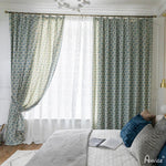 ANVIGE Garden Blue Small Leaves Printed,Grommet Window Curtain Blackout Curtains For Living Room,52''Wx63''L,1 Panel