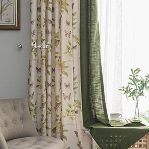 ANVIGE Garden Butterfly Cotton Linen Printed,Grommet Window Curtain Blackout Curtains For Living Room,52''Wx63''L,1 Panel