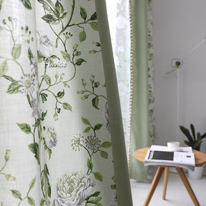 ANVIGE Garden Cotton Linen Leaves Printed,Grommet Window Curtain Blackout Curtains For Living Room,52''Wx63''L,1 Panel