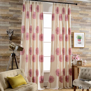 ANVIGE Garden Cotton Linen Pink Flowers Printed,Grommet Window Curtain Blackout Curtains For Living Room,52''Wx63''L,1 Panel