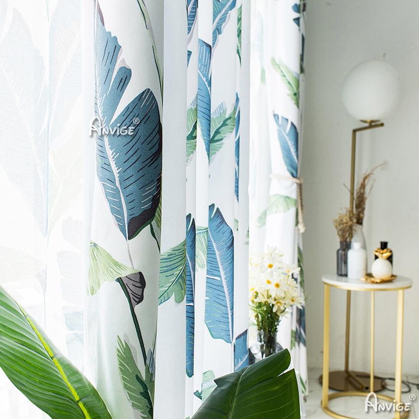 ANVIGE Garden Green Banana Leaves Printed Curtains,Grommet Window Curtain Blackout Curtains For Living Room,52''Wx63''L,1 Panel