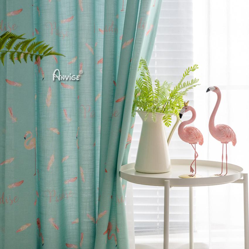 ANVIGE Garden High Quality Cotton Linen Flamingo Printed,Grommet Window Curtain Blackout Curtains For Living Room,52''Wx63''L,1 Panel
