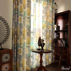 ANVIGE Garden Yellow Flower Printing,Grommet Window Curtain Blackout Curtains For Living Room,52''Wx63''L,1 Panel