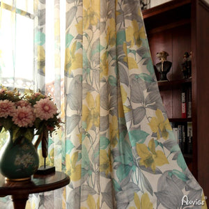 ANVIGE Garden Yellow Flower Printing,Grommet Window Curtain Blackout Curtains For Living Room,52''Wx63''L,1 Panel