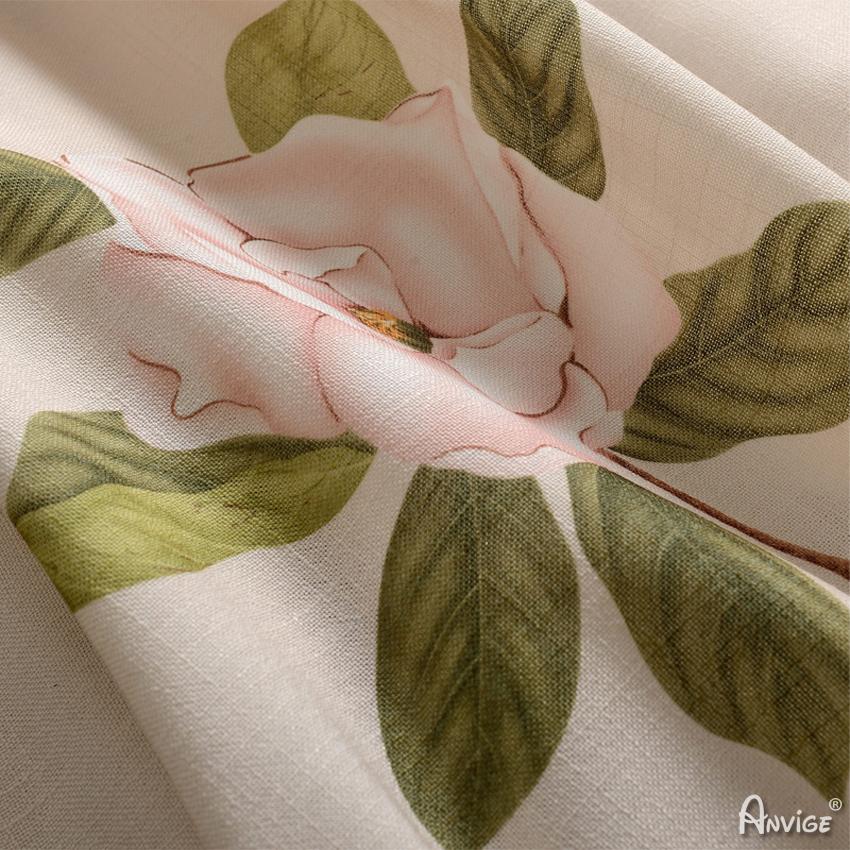 ANVIGE High Quality Cotton Linen Fabric Flower Printed,Grommet Window Curtain Blackout Curtains For Living Room,52''Wx63''L,1 Panel
