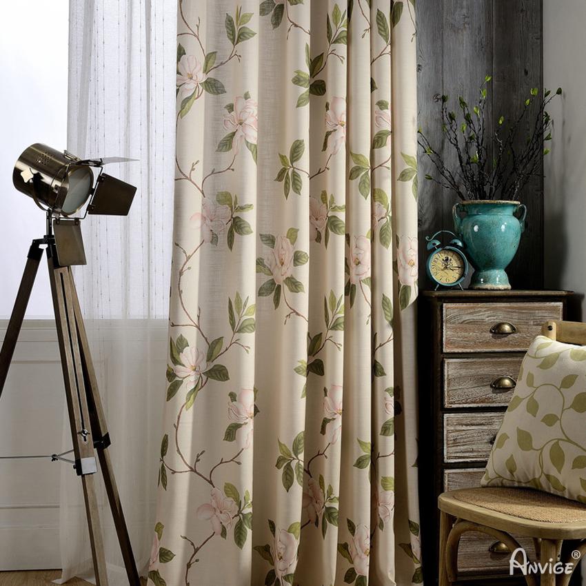 ANVIGE High Quality Cotton Linen Fabric Flower Printed,Grommet Window Curtain Blackout Curtains For Living Room,52''Wx63''L,1 Panel