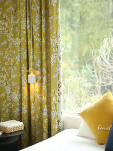 ANVIGE High Qulaity Thickning Double Sided Yellow Flowers Jacquard,Grommet Window Curtain Blackout Curtains For Living Room,52''Wx63''L,1 Panel