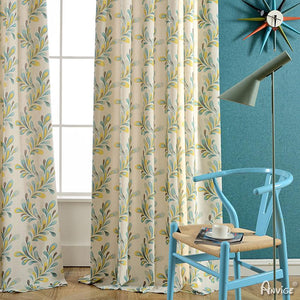 ANVIGE Modern Cotton Linen Colorful Leaves Printed,Grommet Window Curtain Blackout Curtains For Living Room,52''Wx63''L,1 Panel