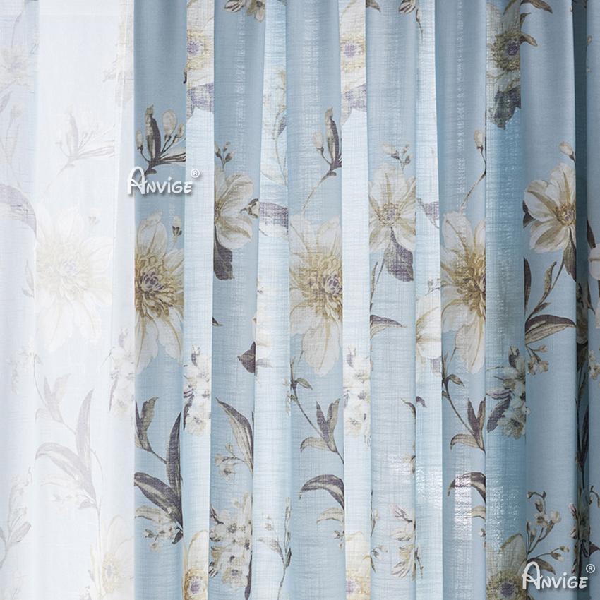 ANVIGE Pastoral American Blue Color Flowers Printed,Grommet Window Curtain Blackout Curtains For Living Room,52''Wx63''L,1 Panel