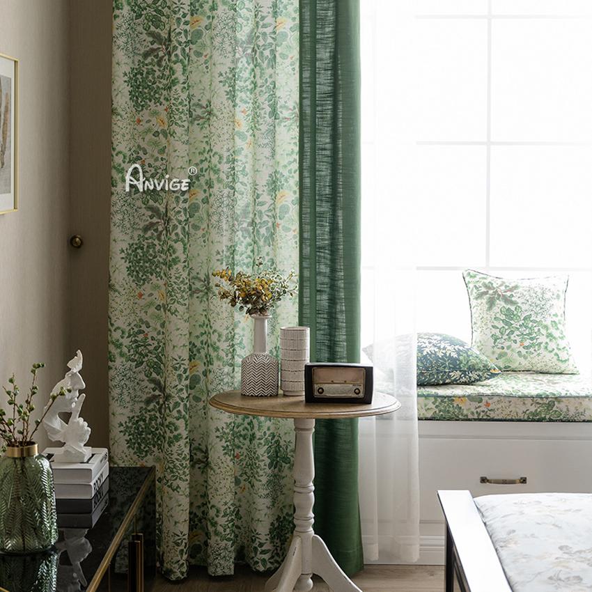 ANVIGE Pastoral American Green Small Flowers Printed,Grommet Window Curtain Blackout Curtains For Living Room,52''Wx63''L,1 Panel