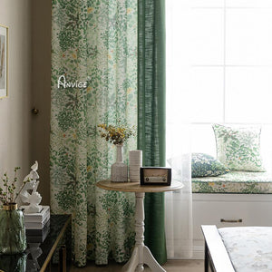 ANVIGE Pastoral American Green Small Flowers Printed,Grommet Window Curtain Blackout Curtains For Living Room,52''Wx63''L,1 Panel