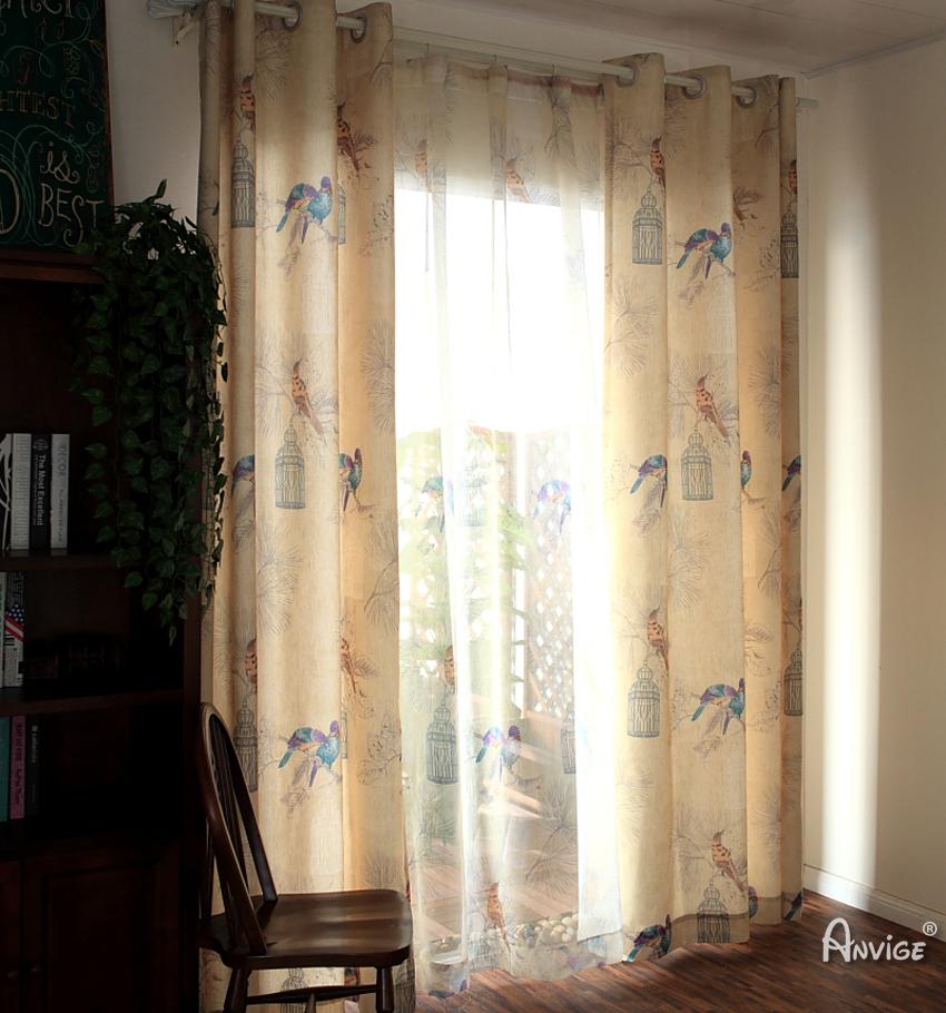 ANVIGE Pastoral Bird Cage Printed,Grommet Window Curtain Blackout Curtains For Living Room,52''Wx63''L,1 Panel