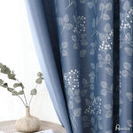 ANVIGE Pastoral Blue Color Leaves Printed,Grommet Window Curtain Blackout Curtains For Living Room,52''Wx63''L,1 Panel