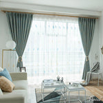 ANVIGE Pastoral Blue Leaves Jacquard ,Grommet Window Curtain Blackout Curtains For Living Room,52''Wx63''L,1 Panel