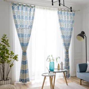 ANVIGE Pastoral Blue Leaves Printed Curtains,Grommet Window Curtain Blackout Curtains For Living Room,52''Wx63''L,1 Panel