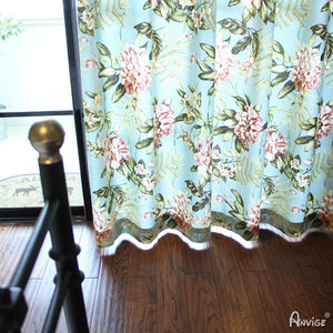 ANVIGE Pastoral Cotton Linen Floral ,Grommet Window Curtain Blackout Curtains For Living Room,52''Wx63''L,1 Panel