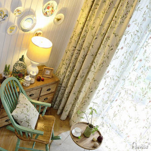 ANVIGE Pastoral Cotton Linen Floral,Grommet Window Curtain Blackout Curtains For Living Room,52''Wx63''L,1 Panel