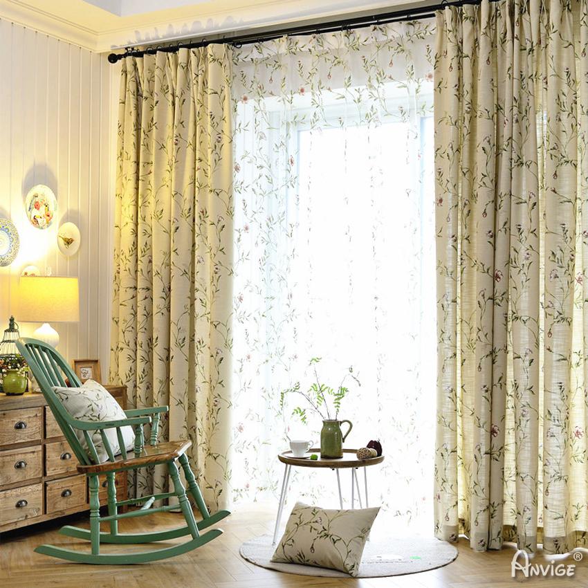 ANVIGE Pastoral Cotton Linen Floral,Grommet Window Curtain Blackout Curtains For Living Room,52''Wx63''L,1 Panel