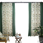 ANVIGE Pastoral Cotton Linen Green Color Printed,Grommet Window Curtain Blackout Curtains For Living Room,52''Wx63''L,1 Panel