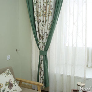 ANVIGE Pastoral Cotton Linen Green Color Printed,Grommet Window Curtain Blackout Curtains For Living Room,52''Wx63''L,1 Panel