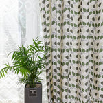 ANVIGE Pastoral Cotton Linen Green Small Leaves Printed,Grommet Window Curtain Blackout Curtains For Living Room,52''Wx63''L,1 Panel