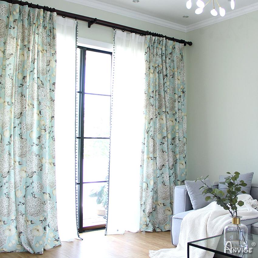 ANVIGE Pastoral Cotton Linen Hydrangea Printed,Grommet Window Curtain Blackout Curtains For Living Room,52''Wx63''L,1 Panel