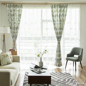 ANVIGE Pastoral Cotton Linen Leaf Printed ,Grommet Window Curtain Blackout Curtains For Living Room,52''Wx63''L,1 Panel